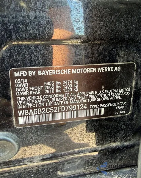 2015 BMW 650 I Gran Coupe z USA, uszkodzony, nr VIN WBA6B2C52FD799124